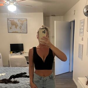 Fashion Nova Black Deep V Crop Top